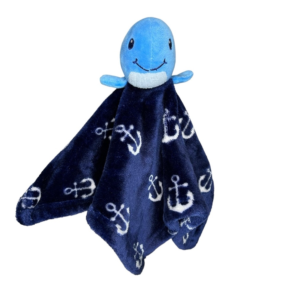 HB Hudson Baby Whale Security Blanket Blue Navy Anchor Design Plush Lovey